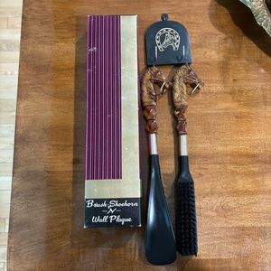Vintage Retro 1950s, 1960s Clothes Brush & Shoehorn Set, Wall Bracket NIB Horses
